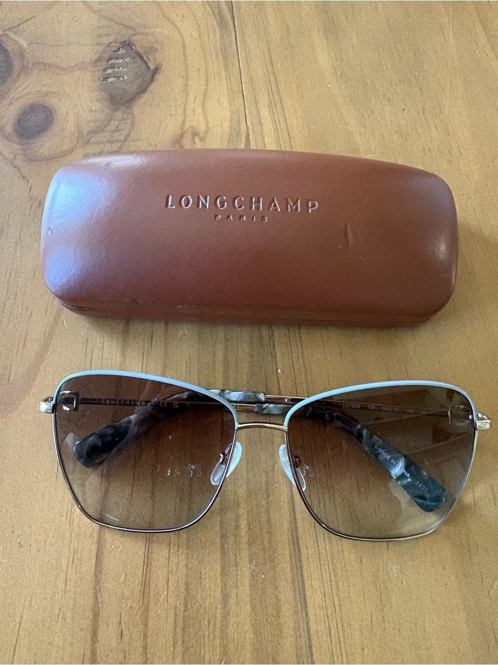 Longchamp Gold Metal Frame Sunglasses with Brown Gradient Lenses